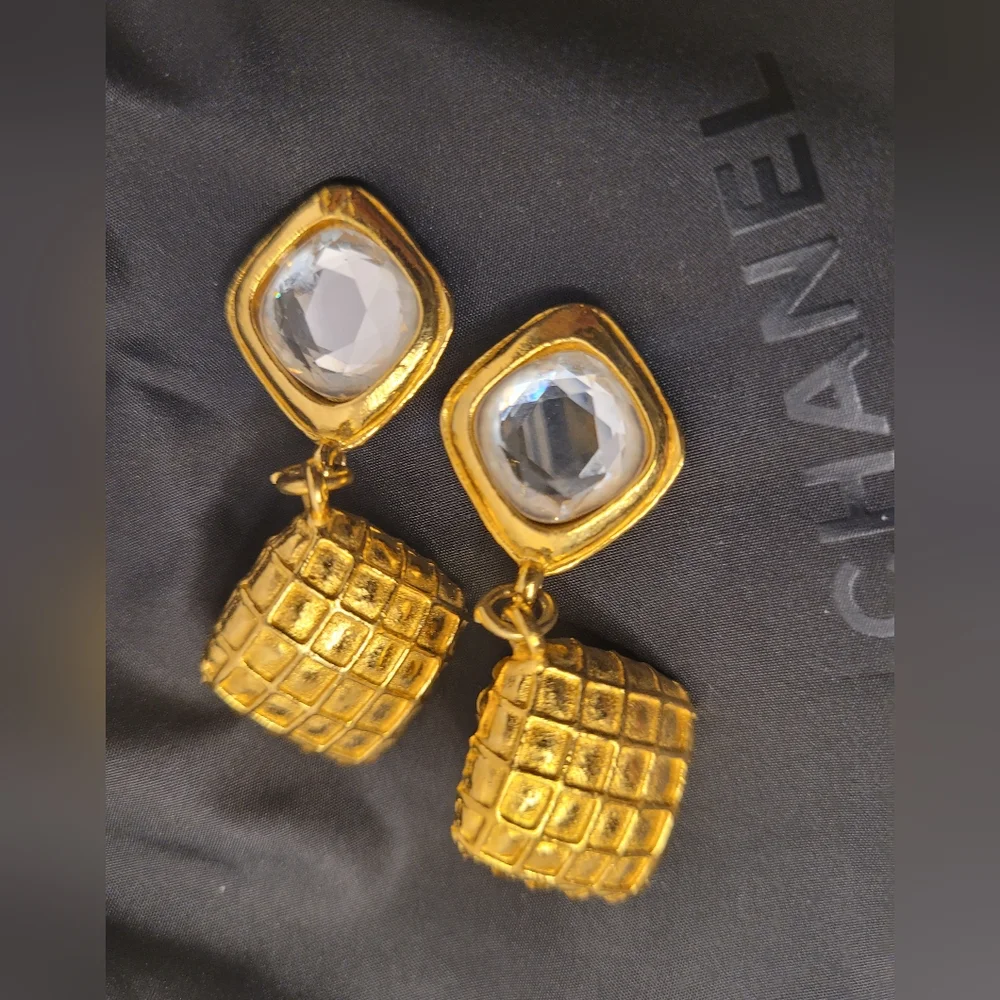 Chanel 24K Plated Diamond Vintage Earrings
